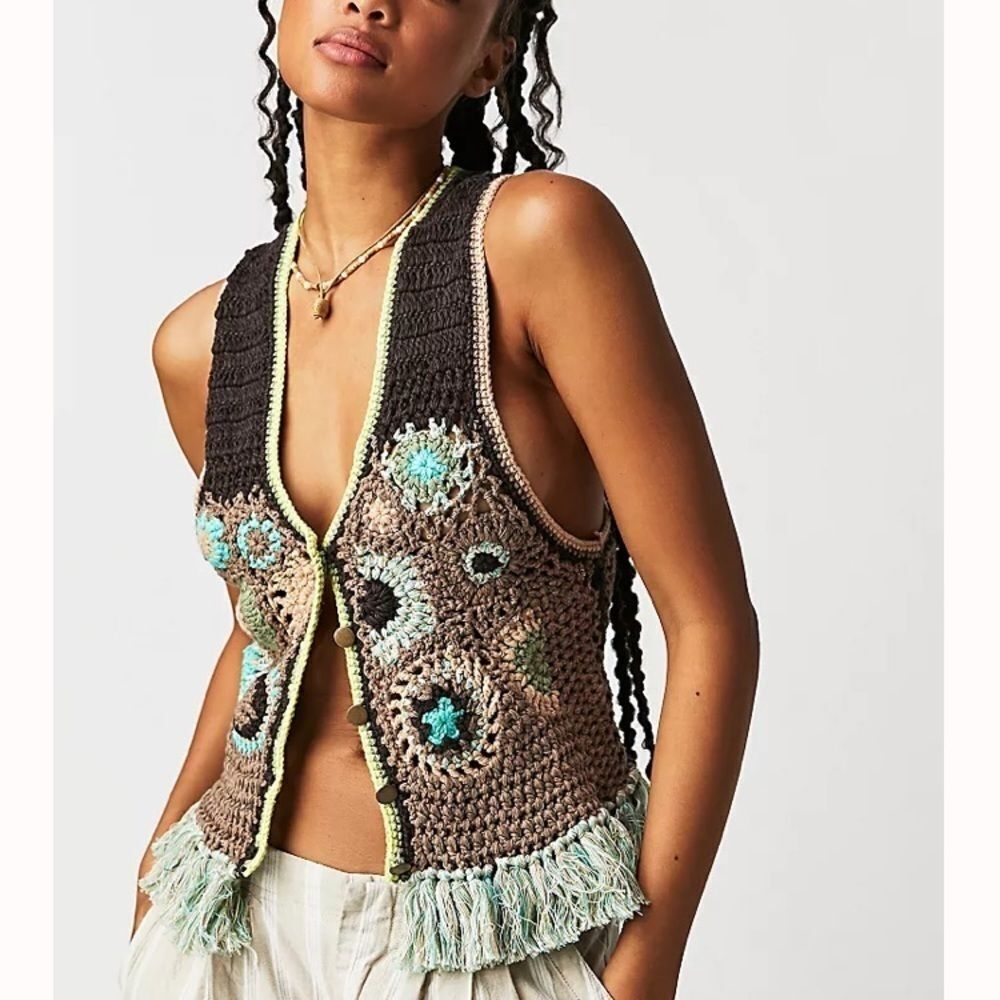 Free People Desert Rose Crochet Vest Size Medium